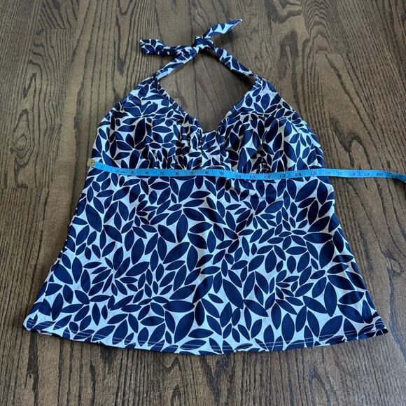 Lands End Women Black White Leaf Floral Halter Tankini Swim Suit Top Size 14 DDD - Picture 6 of 7